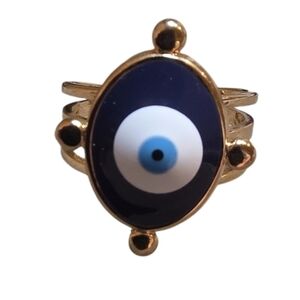 New 18k Gold-plated Evil Eye Protection Ring Adjustable Sizes 6 - 13 Nwot